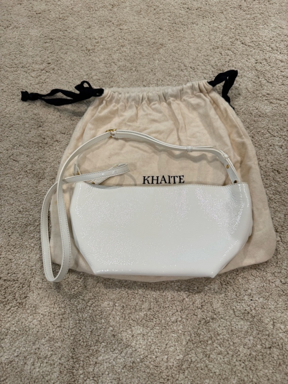 KHAITE White Patent Leather Crossbody with Gold Hardware - Picture 3 of 16